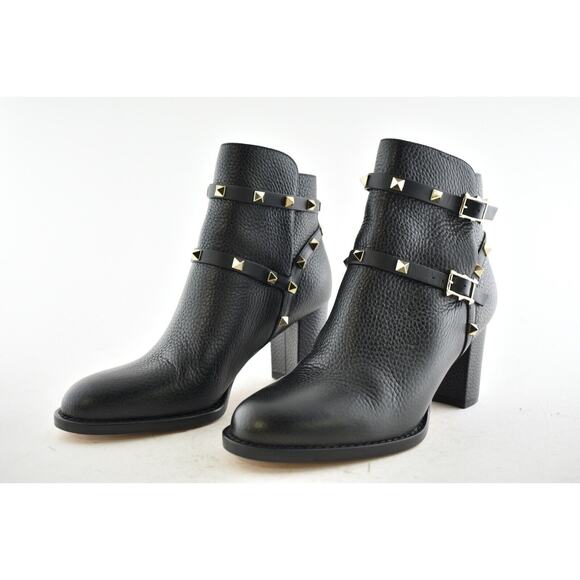 Valentino Rockstud City 70mm Black Leather Stud Block Heel Short Ankle Boot 36 - Picture 9 of 12
